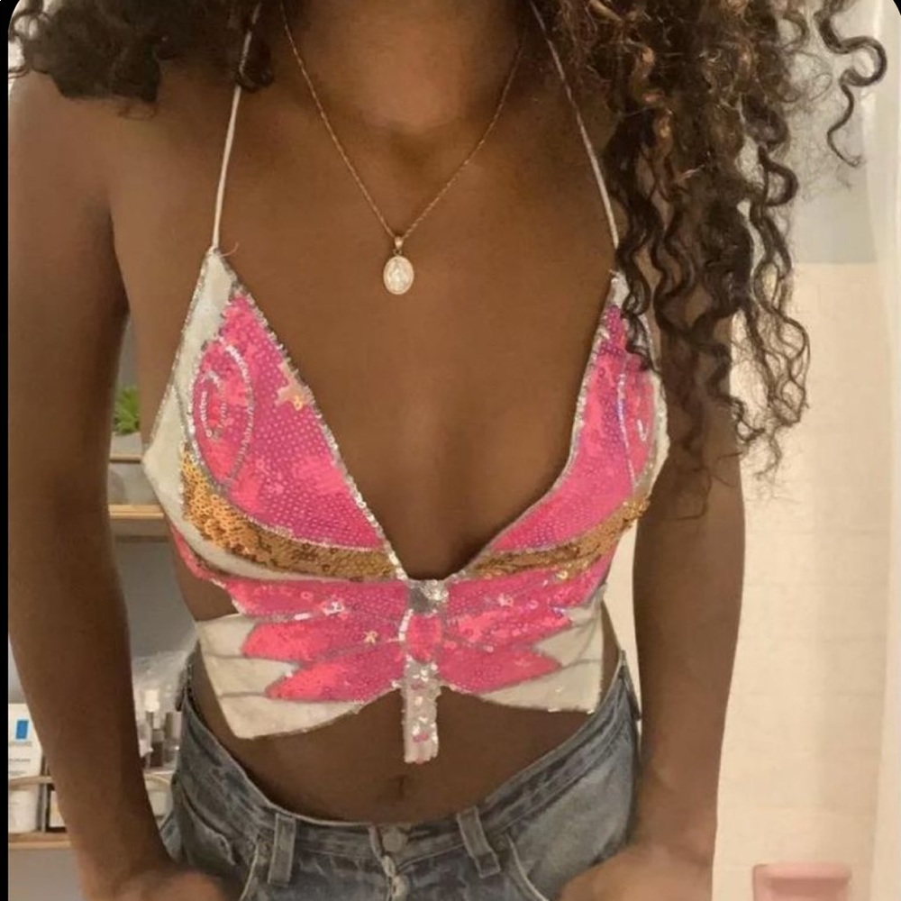 Y2K sequin butterfly top